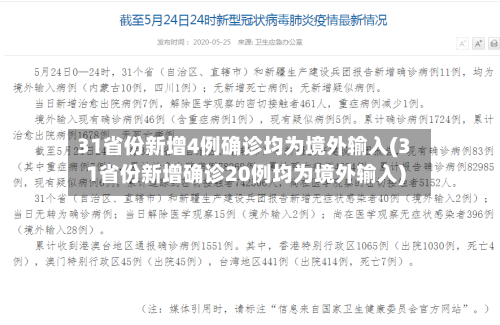 31省份新增4例确诊均为境外输入(31省份新增确诊20例均为境外输入)