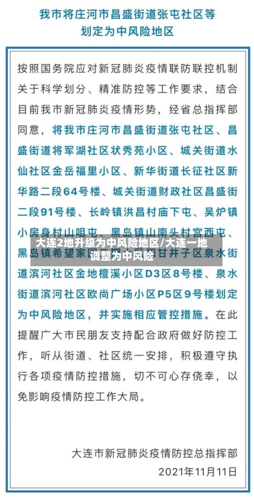 大连2地升级为中风险地区/大连一地调整为中风险