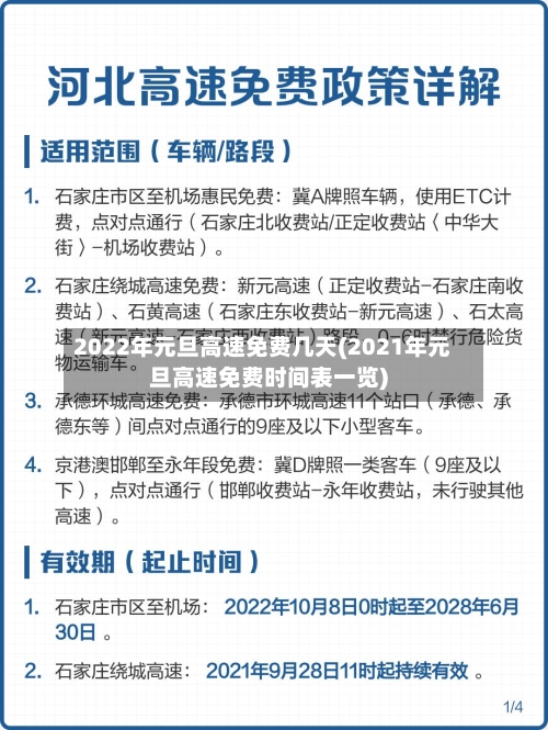 2022年元旦高速免费几天(2021年元旦高速免费时间表一览)