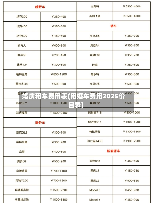 婚庆租车费用表(租婚车费用2025价目表)-第3张图片